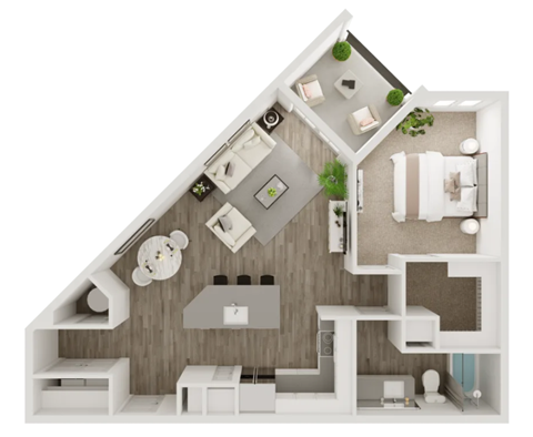 Floor plan for 1 bed, 1 bath, 936 sqft